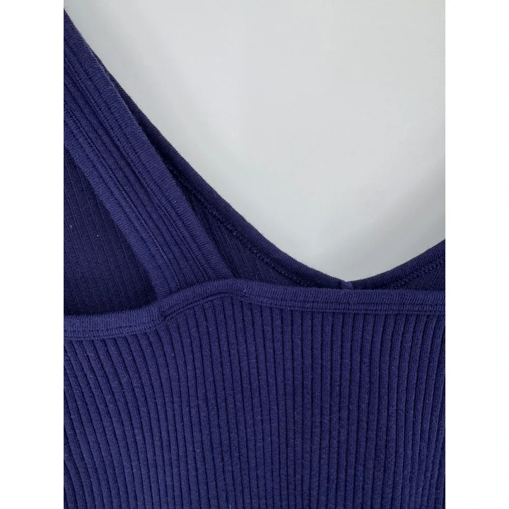 Intimately Free People‎ Crop Top Women XS/S Navy Blue Ribbed Double V-Neck Tank